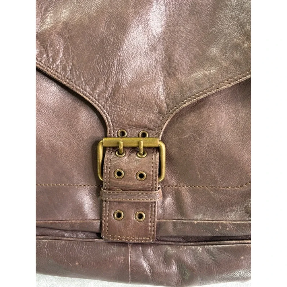 Vintage Marc Jacobs Brown Leather Messenger Bag Brass Buckle Flap Large